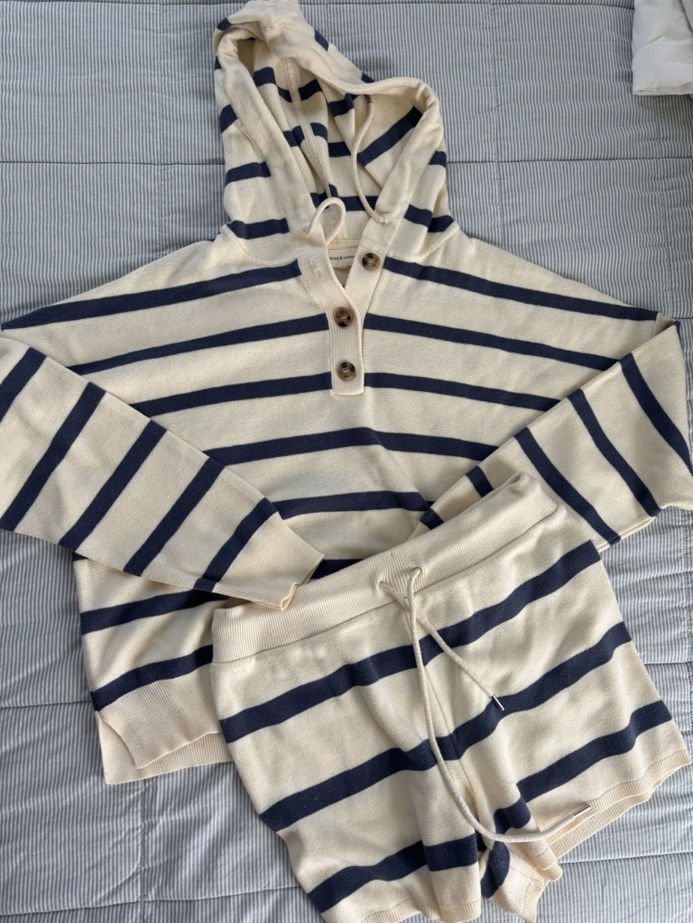 Thread & Supply Cream and Navy Striped Knit Lounge Set